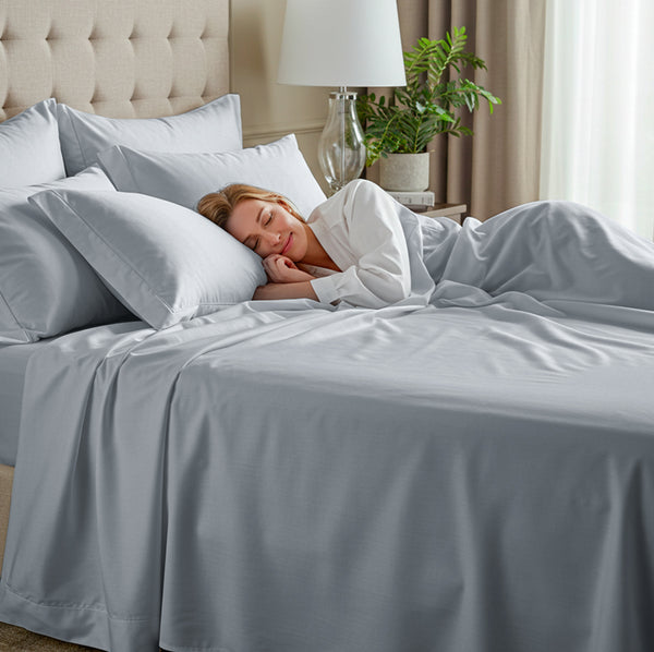 Jogo de Cama 4 Peças Percal 600 Fios #cinzaclaro