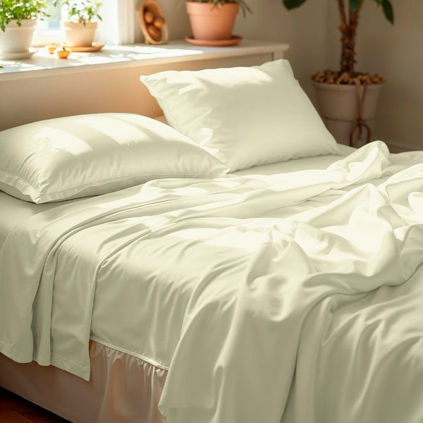 Jogo de Cama 3 Peças Bambu 600 Fios #marfim